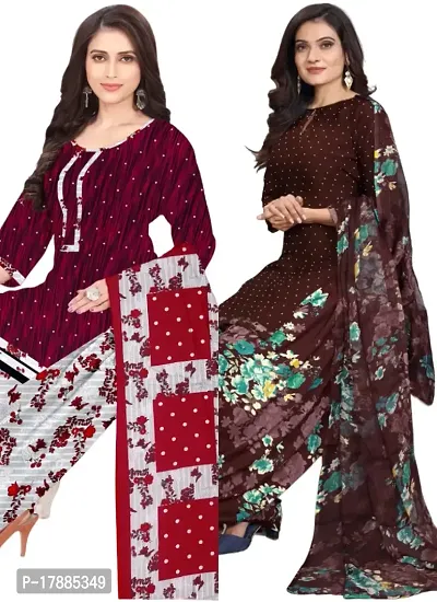 Maroon  Brown Crepe Printed Dress Material with Dupatta For Women (Combo pack of 2)