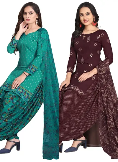 Crepe Dress Material with Dupatta For Women (Combo pack of 2)