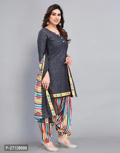 Elegant Grey Cotton Floral Print Dress Material with Dupatta For Women-thumb4