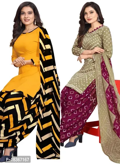 Yellow  Multicolor Crepe Printed Dress Material with Dupatta For Women (Combo pack of 2)-thumb0