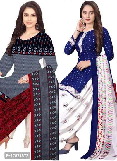 Grey  Navy Blue Crepe Printed Dress Material with Dupatta For Women (Combo pack of 2)