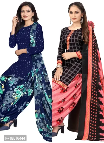 Navy Blue  Black Crepe Printed Dress Material with Dupatta For Women (Combo pack of 2)