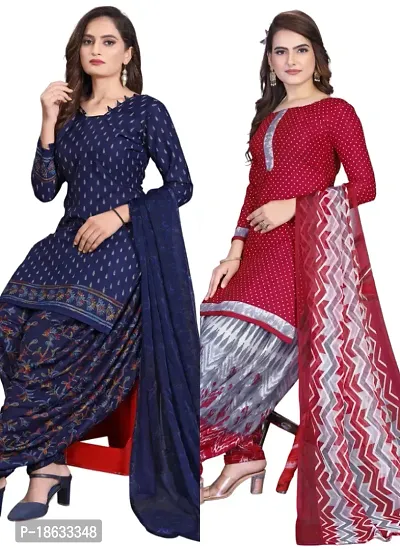 Navy Blue  Maroon Crepe Printed Dress Material with Dupatta For Women (Combo pack of 2)