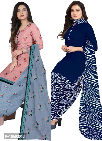 Pink  Navy Blue Crepe Printed Dress Material with Dupatta For Women (Combo pack of 2)