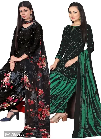 Black  Black Crepe Printed Dress Material with Dupatta For Women (Combo pack of 2)