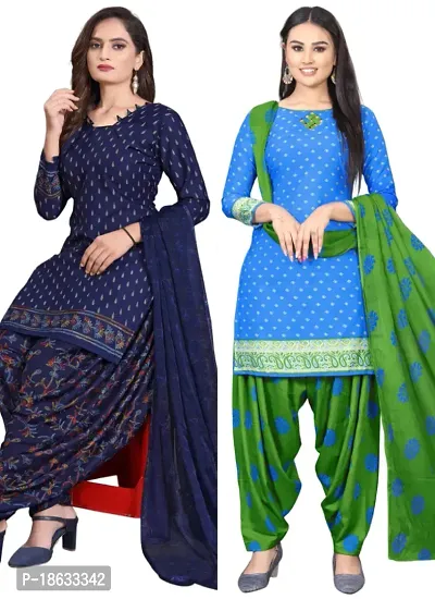 Navy Blue  Blue Crepe Printed Dress Material with Dupatta For Women (Combo pack of 2)