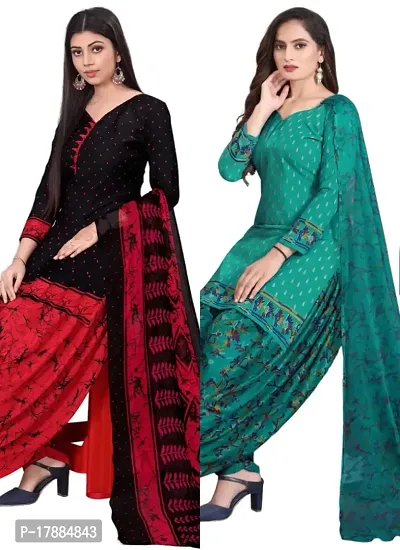 Black  Teal Crepe Printed Dress Material with Dupatta For Women (Combo pack of 2)