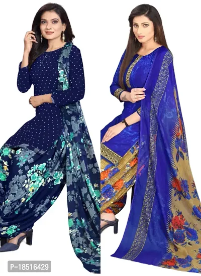 Navy Blue  Navy Blue Crepe Printed Dress Material with Dupatta For Women (Combo pack of 2)-thumb0