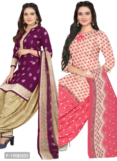 Purple  Pink Crepe Printed Dress Material with Dupatta For Women (Combo pack of 2)