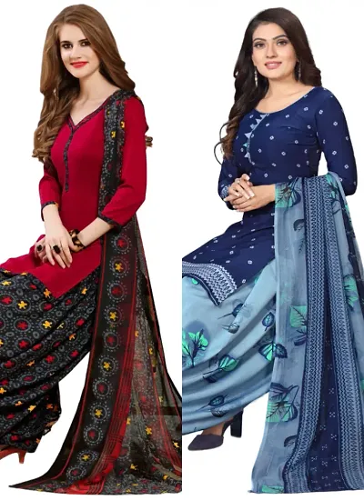 Stylish Crepe Digital Printed Unstitched Suits - Pack Of 2