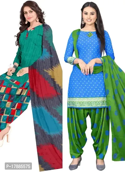 Turquoise  Blue Crepe Printed Dress Material with Dupatta For Women (Combo pack of 2)