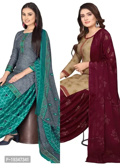 Grey  Beige Crepe Printed Dress Material with Dupatta For Women (Combo pack of 2)