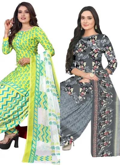 Stylish Cotton Blend Printed Unstitched Suits - Pack of 2