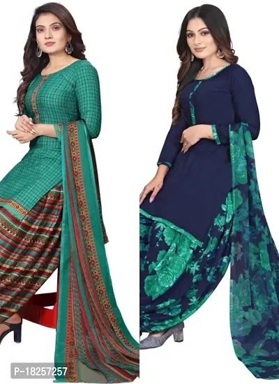 Turquoise  Blue Crepe Printed Dress Material with Dupatta For Women (Combo pack of 2)