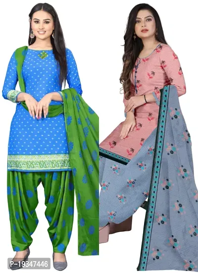 Blue  Pink Crepe Printed Dress Material with Dupatta For Women (Combo pack of 2)