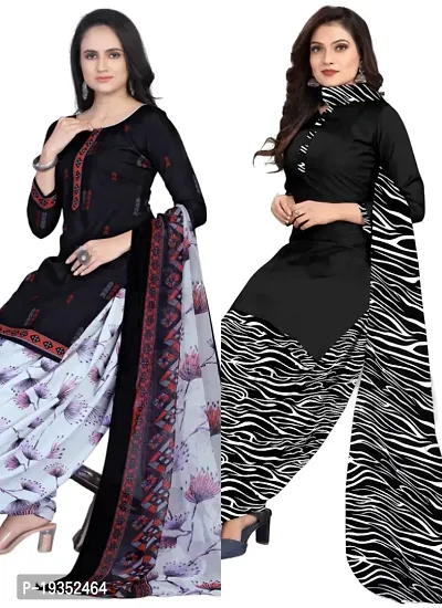 Navy Blue  Black Crepe Printed Dress Material with Dupatta For Women (Combo pack of 2)