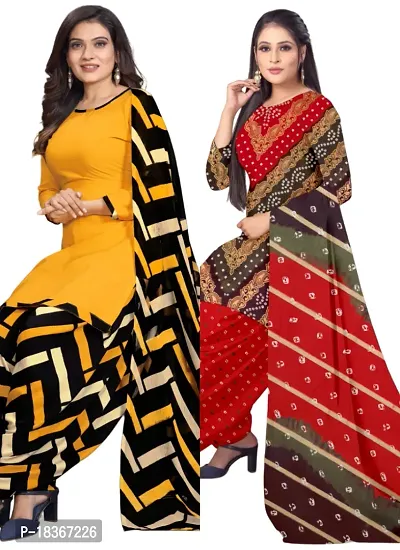 Yellow  Multicolor Crepe Printed Dress Material with Dupatta For Women (Combo pack of 2)-thumb0