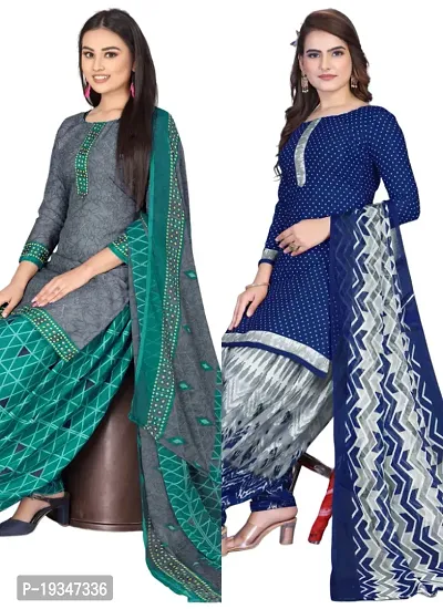 Grey  Navy Blue Crepe Printed Dress Material with Dupatta For Women (Combo pack of 2)