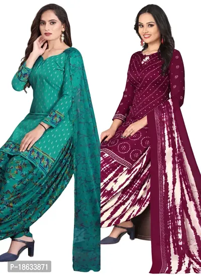 Teal  Maroon Crepe Printed Dress Material with Dupatta For Women (Combo pack of 2)