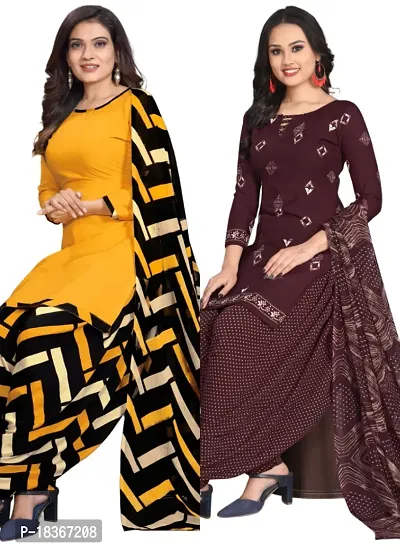 Yellow  Wine Crepe Printed Dress Material with Dupatta For Women (Combo pack of 2)