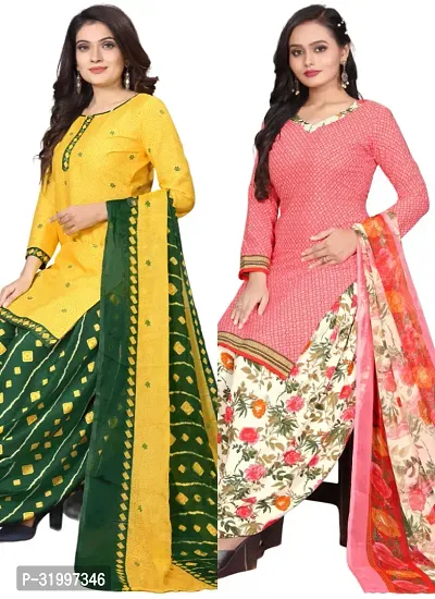 Elegant Multicoloured Cotton Printed Dress Material with Dupatta For Women (Combo Pack of 2)-thumb0