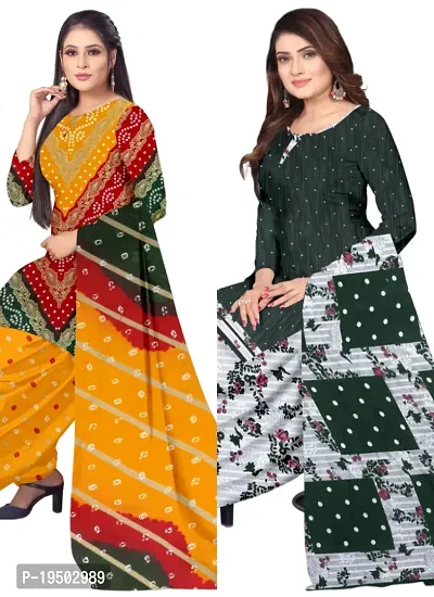 Multicolor  Green Crepe Printed Dress Material with Dupatta For Women (Combo pack of 2)-thumb0