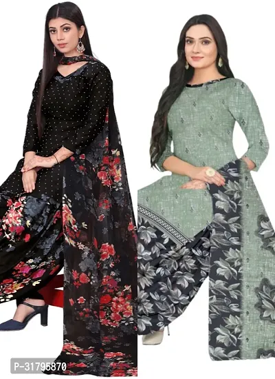 Elegant Multicoloured Cotton Printed Dress Material with Dupatta For Women (Combo Pack of 2)