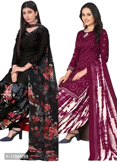 Black  Maroon Crepe Printed Dress Material with Dupatta For Women (Combo pack of 2)-thumb0