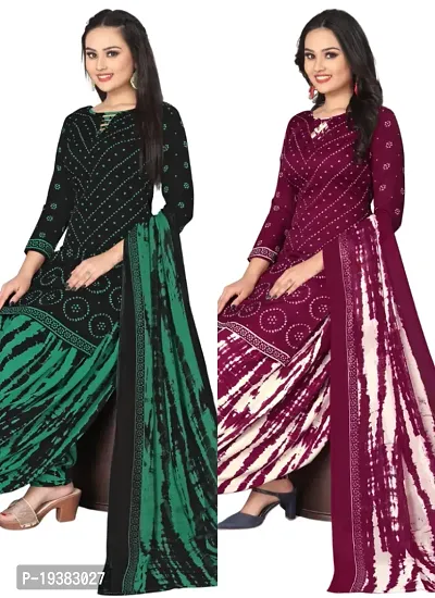 Black  Maroon Crepe Printed Dress Material with Dupatta For Women (Combo pack of 2)