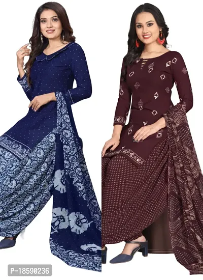 Navy Blue  Wine Crepe Printed Dress Material with Dupatta For Women (Combo pack of 2)