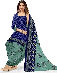 Elegant Navy Blue Crepe Ethnic Print Dress Material with Dupatta For Women-thumb1