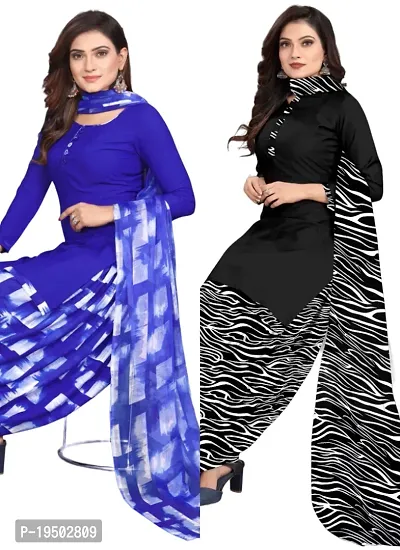 Blue  Black Crepe Printed Dress Material with Dupatta For Women (Combo pack of 2)