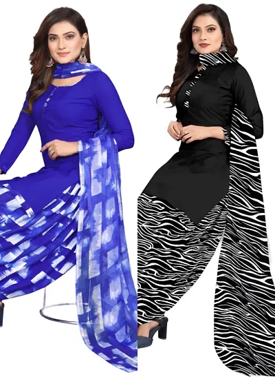 Stylish Crepe Digital Printed Unstitched Suits - Pack Of 2