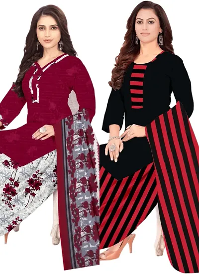 Stylish Crepe Digital Printed Unstitched Suits - pack of 2