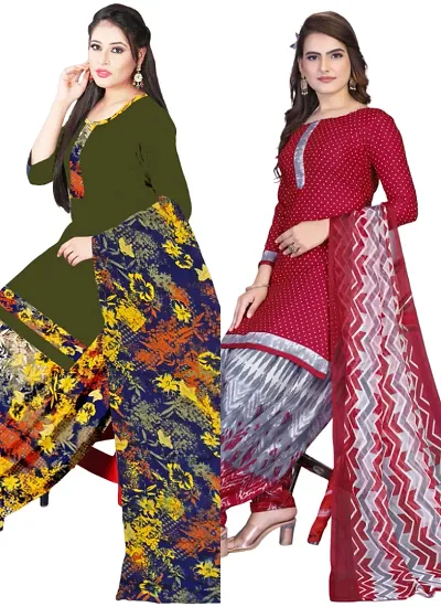 Stylish Cotton Blend Printed Unstitched Suits - Pack of 2