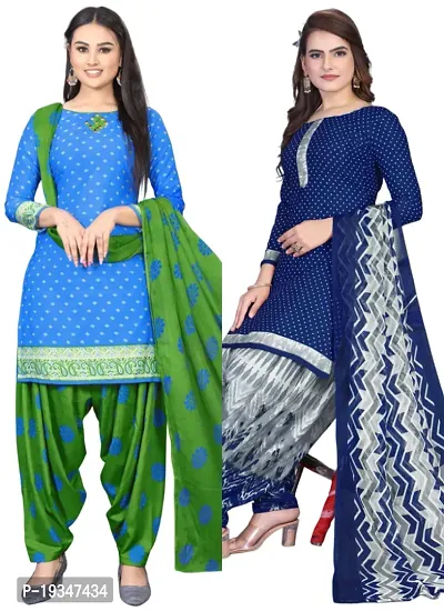 Blue  Navy Blue Crepe Printed Dress Material with Dupatta For Women (Combo pack of 2)