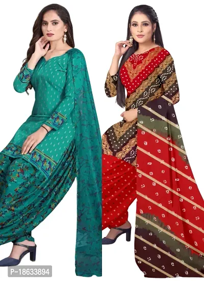 Teal  Multicolor Crepe Printed Dress Material with Dupatta For Women (Combo pack of 2)