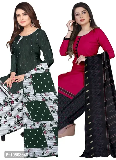 Green  Pink Crepe Printed Dress Material with Dupatta For Women (Combo pack of 2)