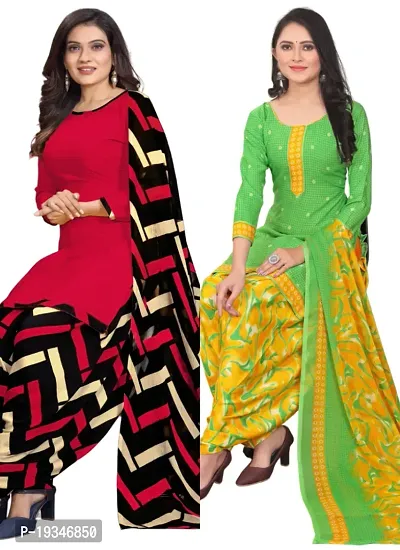 Red  Green Crepe Printed Dress Material with Dupatta For Women (Combo pack of 2)