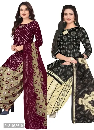 Elegant Multicoloured Cotton Printed Dress Material with Dupatta For Women (Combo Pack of 2)-thumb0