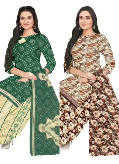 Stylish Cotton Blend Printed Unstitched Suits - Pack Of 2