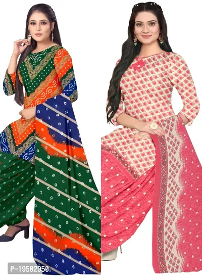 Multicolor  Pink Crepe Printed Dress Material with Dupatta For Women (Combo pack of 2)-thumb0