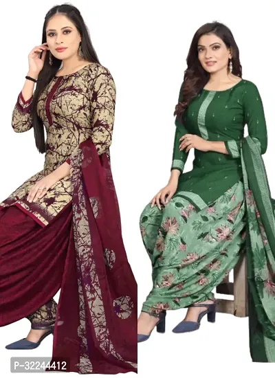 Elegant Multicoloured Cotton Printed Dress Material with Dupatta For Women - Pack of 2