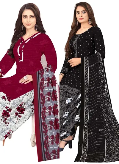 Elegant Crepe Digital Dress Material with Dupatta For Women