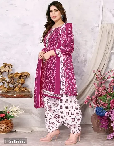 Elegant Pink Cotton Floral Print Dress Material with Dupatta For Women-thumb5