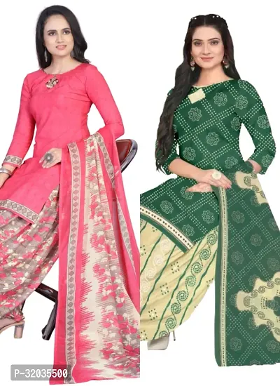 Elegant Multicoloured Cotton Printed Dress Material with Dupatta For Women (Combo Pack of 2)