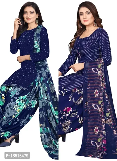 Navy Blue  Navy Blue Crepe Printed Dress Material with Dupatta For Women (Combo pack of 2)-thumb0