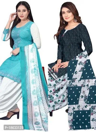 Sea Green  Multicolor Crepe Printed Dress Material with Dupatta For Women (Combo pack of 2)