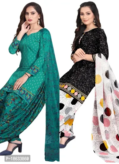 Teal  Black Crepe Printed Dress Material with Dupatta For Women (Combo pack of 2)