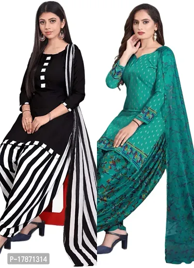 Black  Teal Crepe Printed Dress Material with Dupatta For Women (Combo pack of 2)